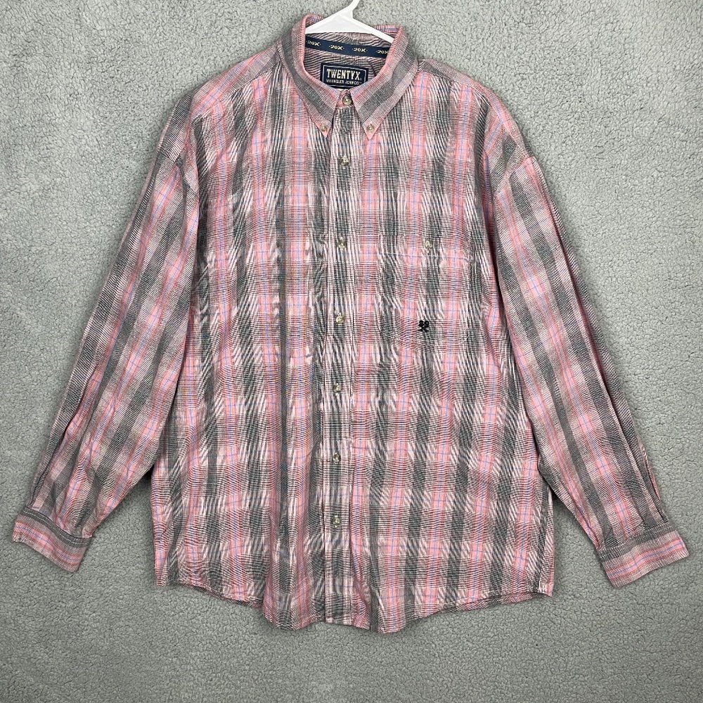 WRANGLER 20X Button Down Mens L Pink Plaid Button Cowboy Competition Western